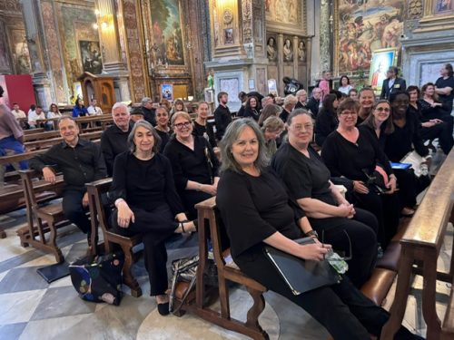 The American Vivaldi choir waits for the performance to start at the Chiesa di In Rome.